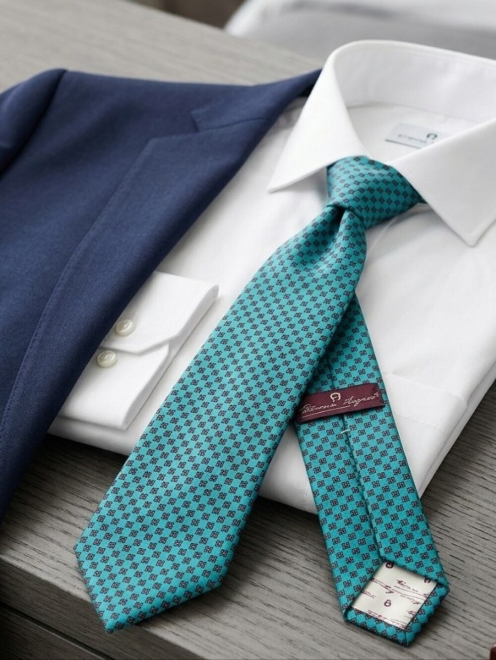 Etienne Aigner Teal Geometric Silk Necktie | Vintage Classic